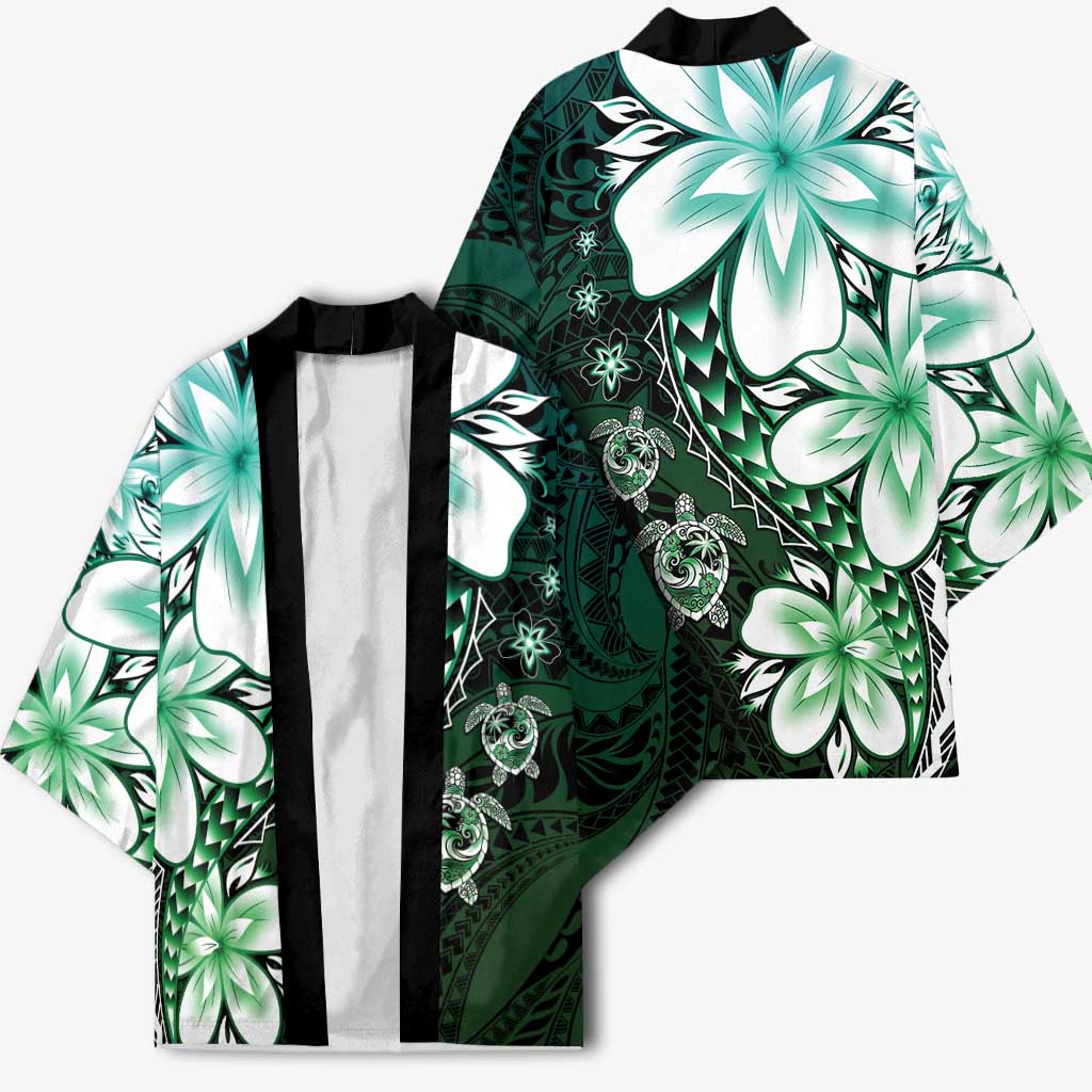 Polynesia Romantic Valentine Kimono Sea Turtle Couple With Aqua Gradient Plumeria