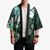 Polynesia Romantic Valentine Kimono Sea Turtle Couple With Aqua Gradient Plumeria