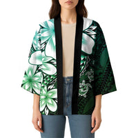 Polynesia Romantic Valentine Kimono Sea Turtle Couple With Aqua Gradient Plumeria