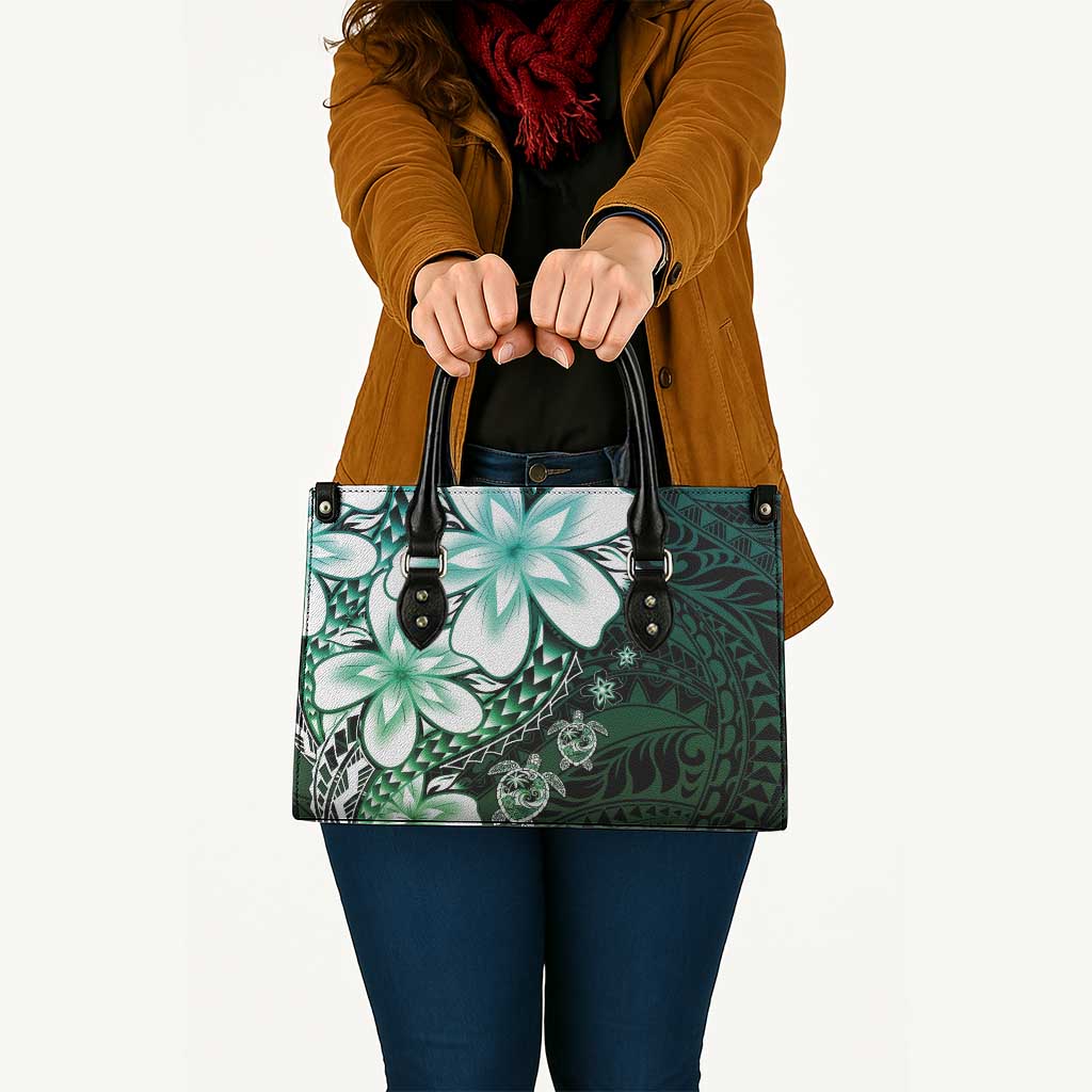 Polynesia Romantic Valentine Leather Bag Sea Turtle Couple With Aqua Gradient Plumeria LT05 - Polynesian Pride