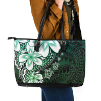 Polynesia Romantic Valentine Leather Tote Bag Sea Turtle Couple With Aqua Gradient Plumeria