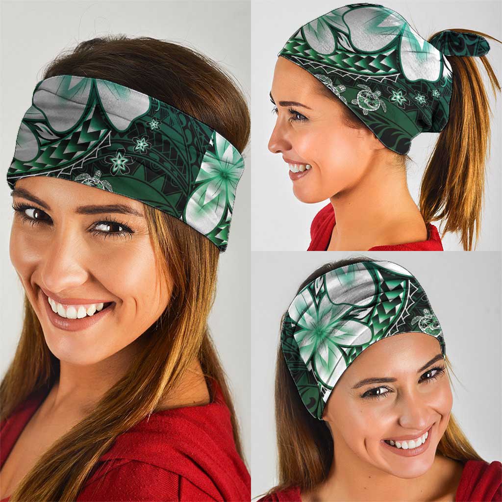 Polynesia Romantic Valentine Neck Gaiter Sea Turtle Couple With Aqua Gradient Plumeria