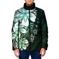Polynesia Romantic Valentine Padded Jacket Sea Turtle Couple With Aqua Gradient Plumeria