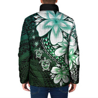 Polynesia Romantic Valentine Padded Jacket Sea Turtle Couple With Aqua Gradient Plumeria