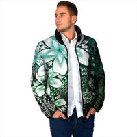Polynesia Romantic Valentine Padded Jacket Sea Turtle Couple With Aqua Gradient Plumeria