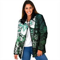 Polynesia Romantic Valentine Padded Jacket Sea Turtle Couple With Aqua Gradient Plumeria