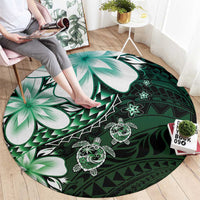 Polynesia Romantic Valentine Round Carpet Sea Turtle Couple With Aqua Gradient Plumeria