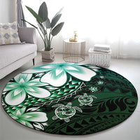 Polynesia Romantic Valentine Round Carpet Sea Turtle Couple With Aqua Gradient Plumeria