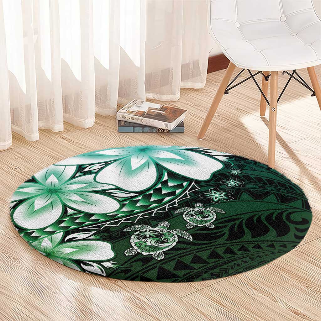Polynesia Romantic Valentine Round Carpet Sea Turtle Couple With Aqua Gradient Plumeria