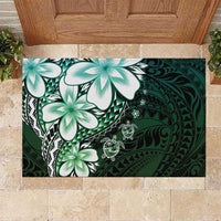 Polynesia Romantic Valentine Rubber Doormat Sea Turtle Couple With Aqua Gradient Plumeria