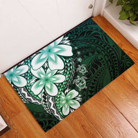Polynesia Romantic Valentine Rubber Doormat Sea Turtle Couple With Aqua Gradient Plumeria