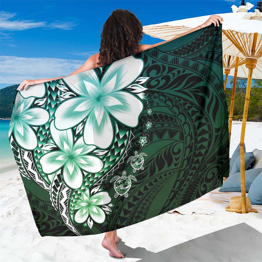 Polynesia Romantic Valentine Sarong Sea Turtle Couple With Aqua Gradient Plumeria