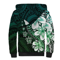 Polynesia Romantic Valentine Sherpa Hoodie Sea Turtle Couple With Aqua Gradient Plumeria