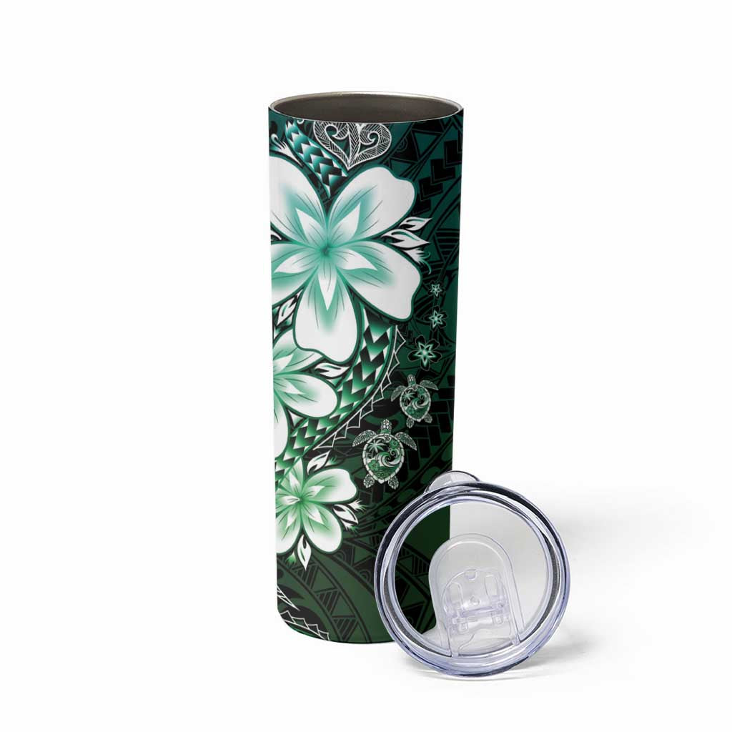 Polynesia Romantic Valentine Skinny Tumbler Sea Turtle Couple With Aqua Gradient Plumeria