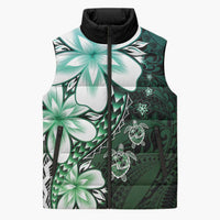 Polynesia Romantic Valentine Sleeveless Puffer Jacket Sea Turtle Couple With Aqua Gradient Plumeria