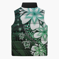 Polynesia Romantic Valentine Sleeveless Puffer Jacket Sea Turtle Couple With Aqua Gradient Plumeria