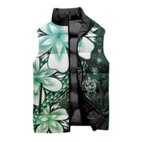 Polynesia Romantic Valentine Sleeveless Puffer Jacket Sea Turtle Couple With Aqua Gradient Plumeria