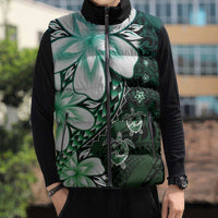 Polynesia Romantic Valentine Sleeveless Puffer Jacket Sea Turtle Couple With Aqua Gradient Plumeria