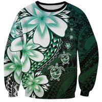 Polynesia Romantic Valentine Sweatshirt Sea Turtle Couple With Aqua Gradient Plumeria