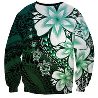Polynesia Romantic Valentine Sweatshirt Sea Turtle Couple With Aqua Gradient Plumeria