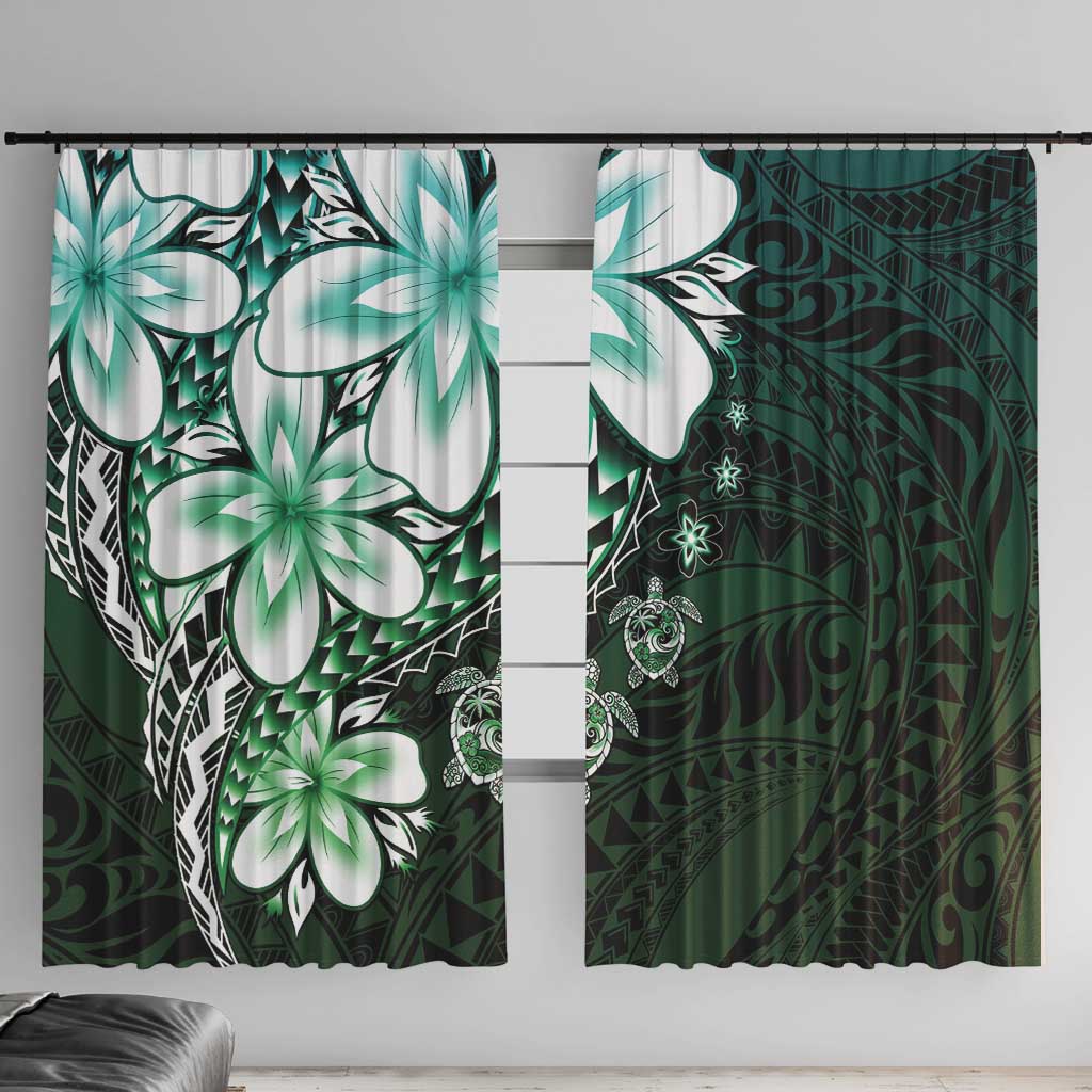 Polynesia Romantic Valentine Window Curtain Sea Turtle Couple With Aqua Gradient Plumeria LT05 With Hooks Aqua - Polynesian Pride