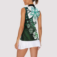 Polynesia Romantic Valentine Women Sleeveless Polo Shirt Sea Turtle Couple With Aqua Gradient Plumeria LT05 - Polynesian Pride