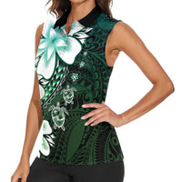 Polynesia Romantic Valentine Women Sleeveless Polo Shirt Sea Turtle Couple With Aqua Gradient Plumeria LT05 - Polynesian Pride