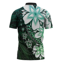 Polynesia Romantic Valentine Zipper Polo Shirt Sea Turtle Couple With Aqua Gradient Plumeria LT05 - Polynesian Pride