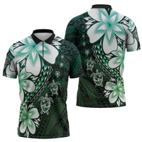 Polynesia Romantic Valentine Zipper Polo Shirt Sea Turtle Couple With Aqua Gradient Plumeria LT05 - Polynesian Pride