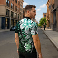Polynesia Romantic Valentine Zipper Polo Shirt Sea Turtle Couple With Aqua Gradient Plumeria LT05 - Polynesian Pride