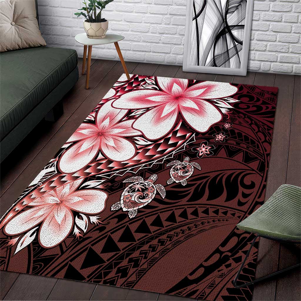 Polynesia Romantic Valentine Area Rug Sea Turtle Couple With Red Gradient Plumeria