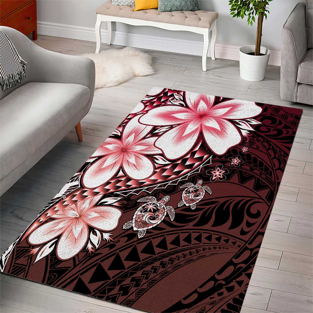 Polynesia Romantic Valentine Area Rug Sea Turtle Couple With Red Gradient Plumeria