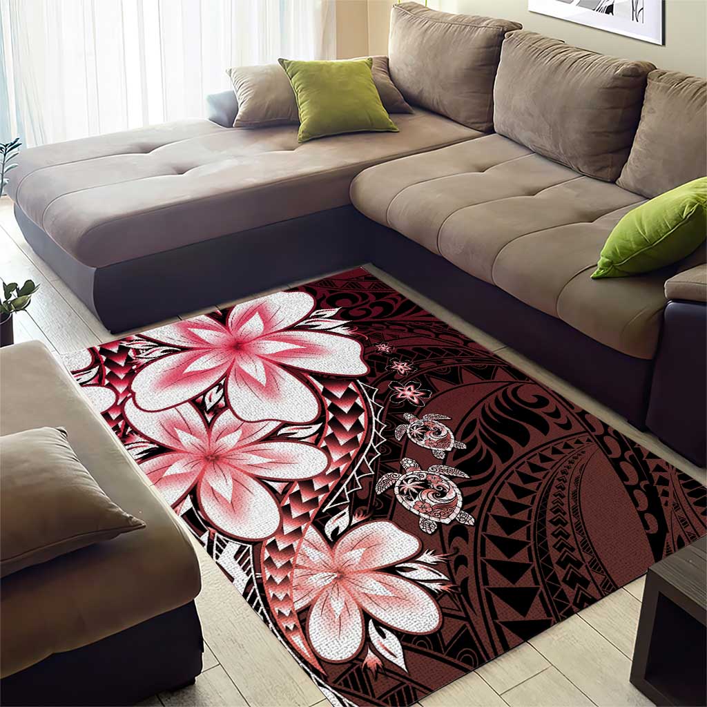 Polynesia Romantic Valentine Area Rug Sea Turtle Couple With Red Gradient Plumeria