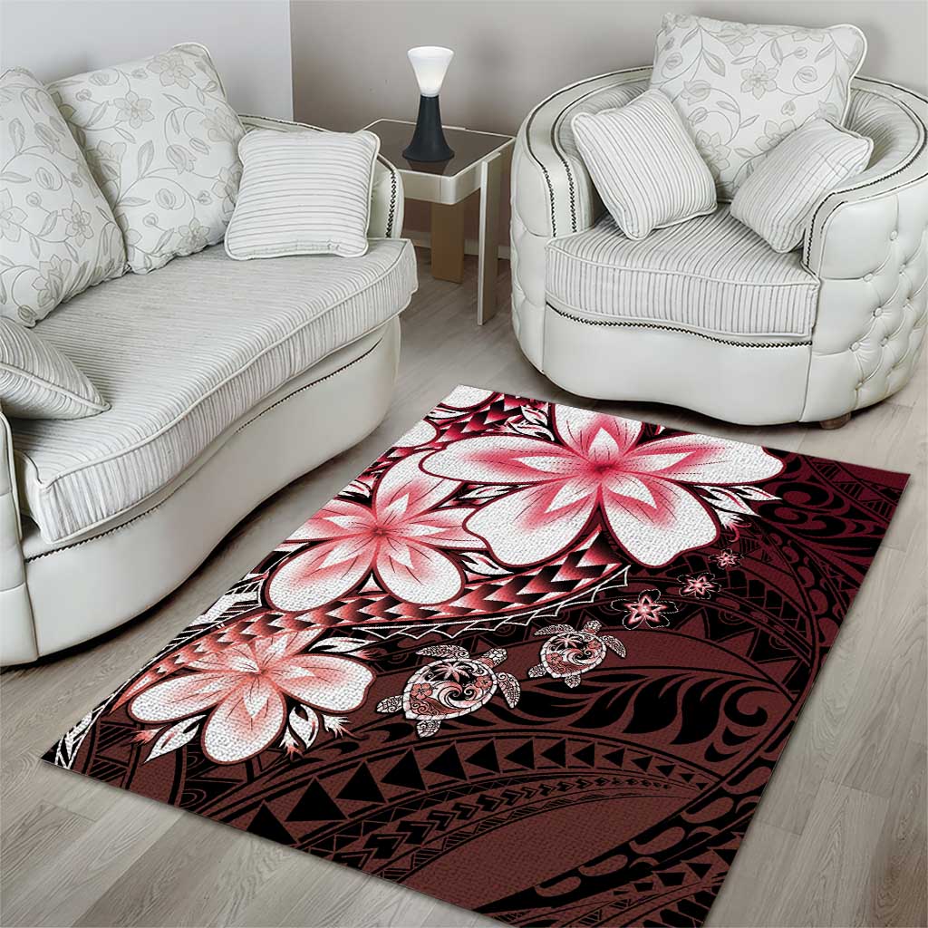 Polynesia Romantic Valentine Area Rug Sea Turtle Couple With Red Gradient Plumeria