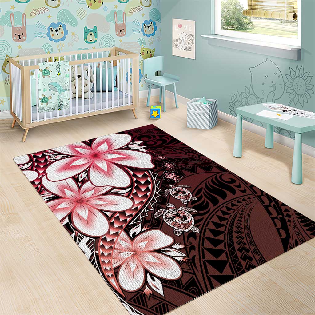 Polynesia Romantic Valentine Area Rug Sea Turtle Couple With Red Gradient Plumeria