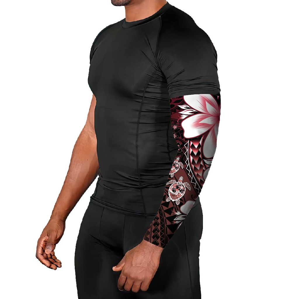 Polynesia Romantic Valentine Arm Sleeves Sea Turtle Couple With Red Gradient Plumeria