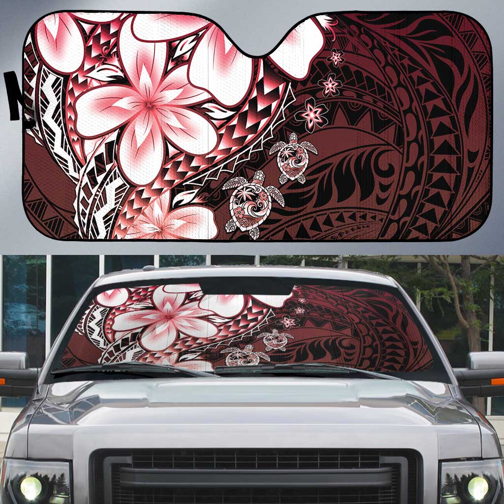 Polynesia Romantic Valentine Auto Sun Shade Sea Turtle Couple With Red Gradient Plumeria