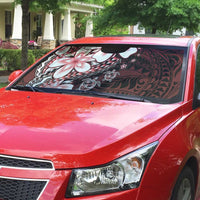 Polynesia Romantic Valentine Auto Sun Shade Sea Turtle Couple With Red Gradient Plumeria