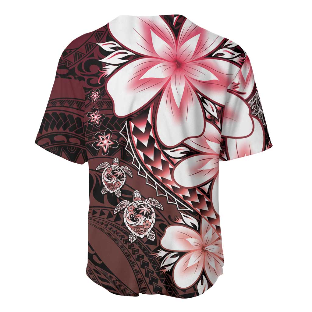 Polynesia Romantic Valentine Baseball Jersey Sea Turtle Couple With Red Gradient Plumeria