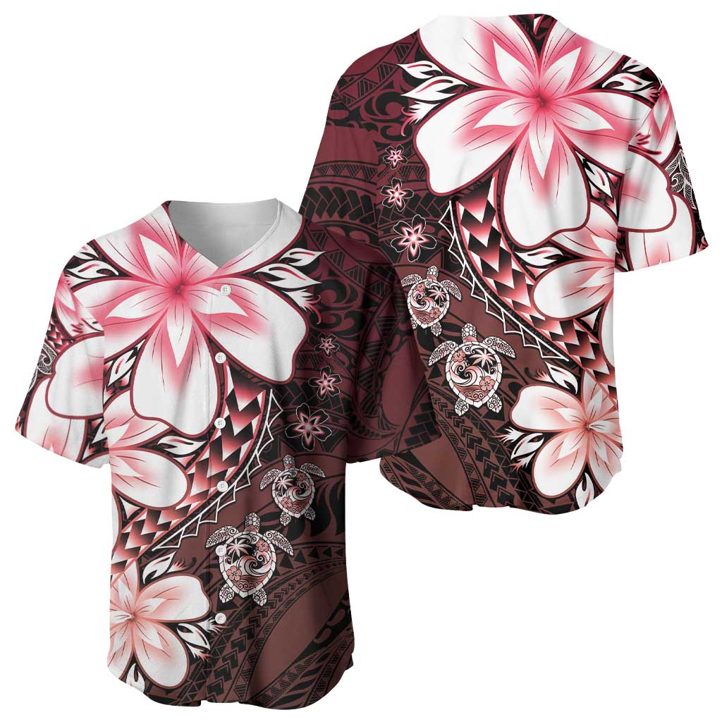 Polynesia Romantic Valentine Baseball Jersey Sea Turtle Couple With Red Gradient Plumeria