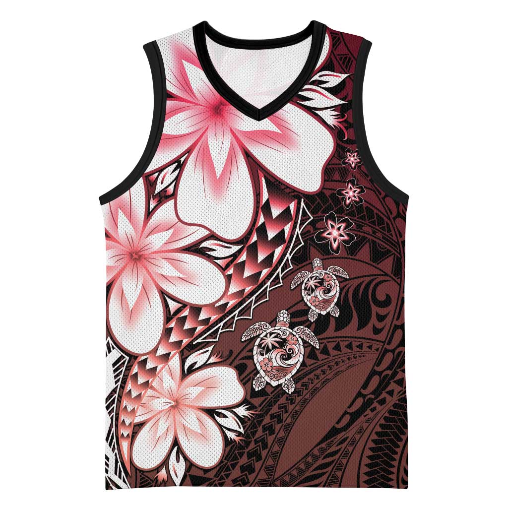 Polynesia Romantic Valentine Basketball Jersey Sea Turtle Couple With Red Gradient Plumeria