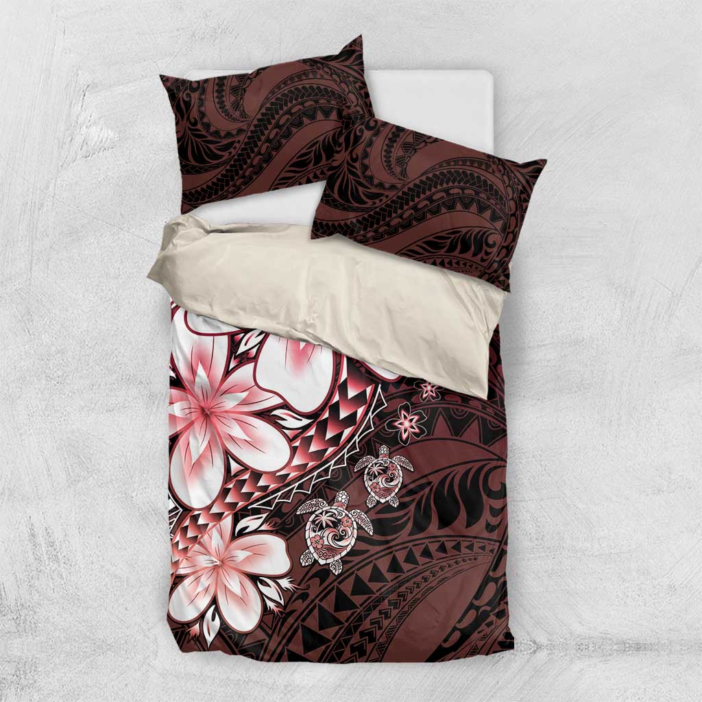 Polynesia Romantic Valentine Bedding Set Sea Turtle Couple With Red Gradient Plumeria