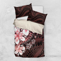 Polynesia Romantic Valentine Bedding Set Sea Turtle Couple With Red Gradient Plumeria