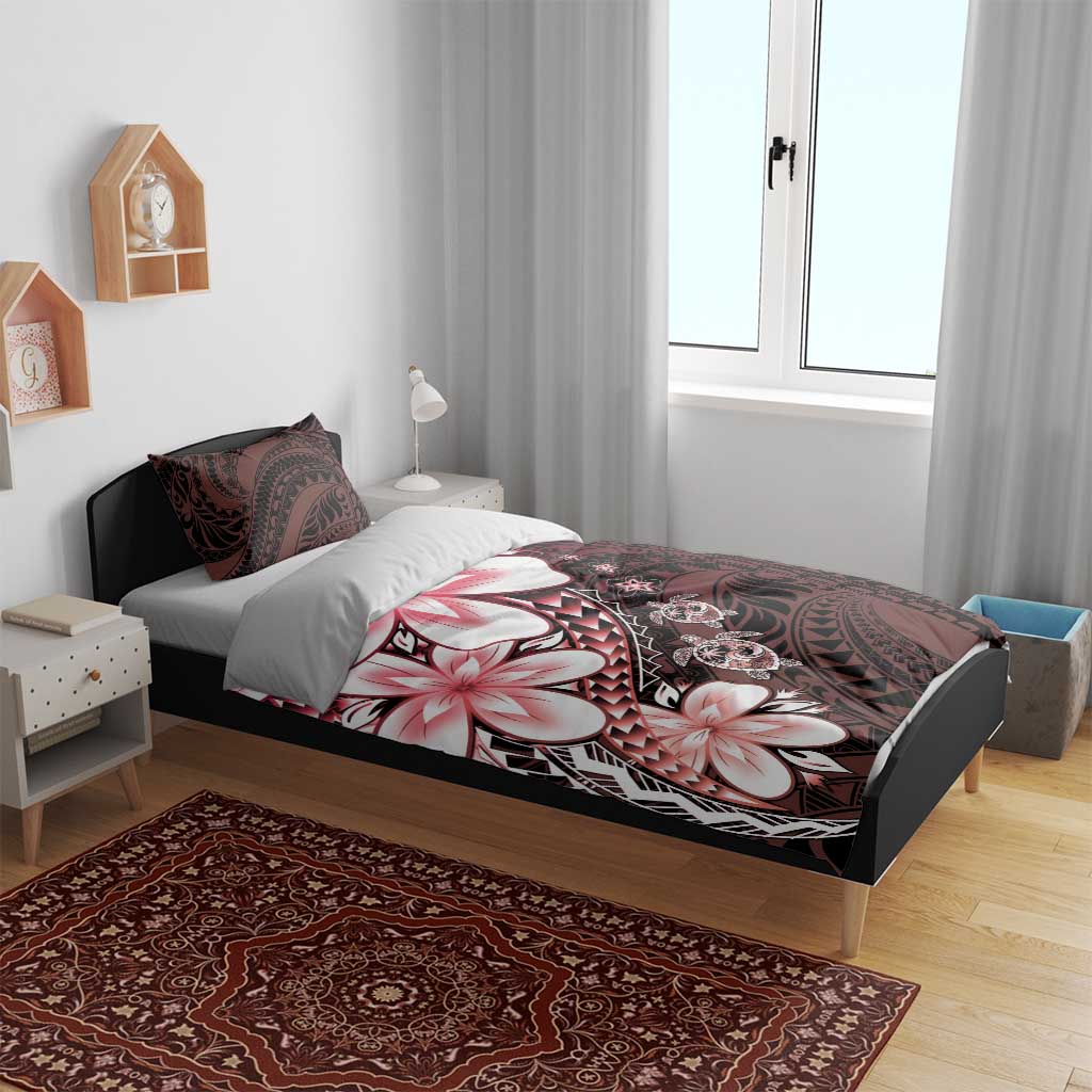 Polynesia Romantic Valentine Bedding Set Sea Turtle Couple With Red Gradient Plumeria