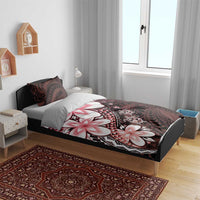 Polynesia Romantic Valentine Bedding Set Sea Turtle Couple With Red Gradient Plumeria