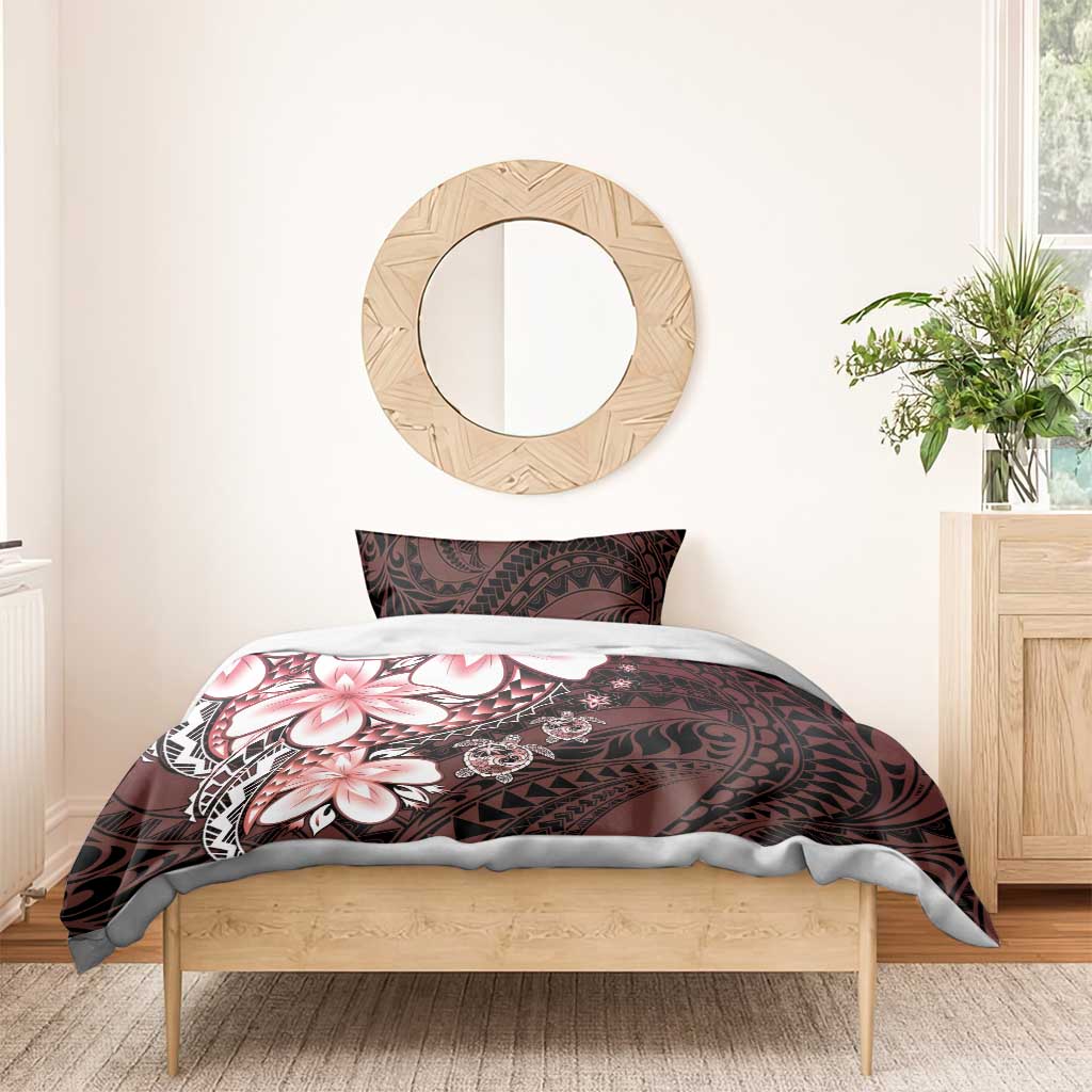 Polynesia Romantic Valentine Bedding Set Sea Turtle Couple With Red Gradient Plumeria