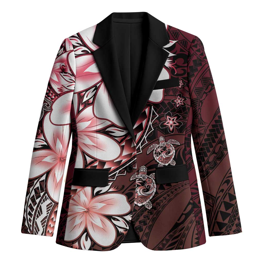 Polynesia Romantic Valentine Blazer Sea Turtle Couple With Red Gradient Plumeria