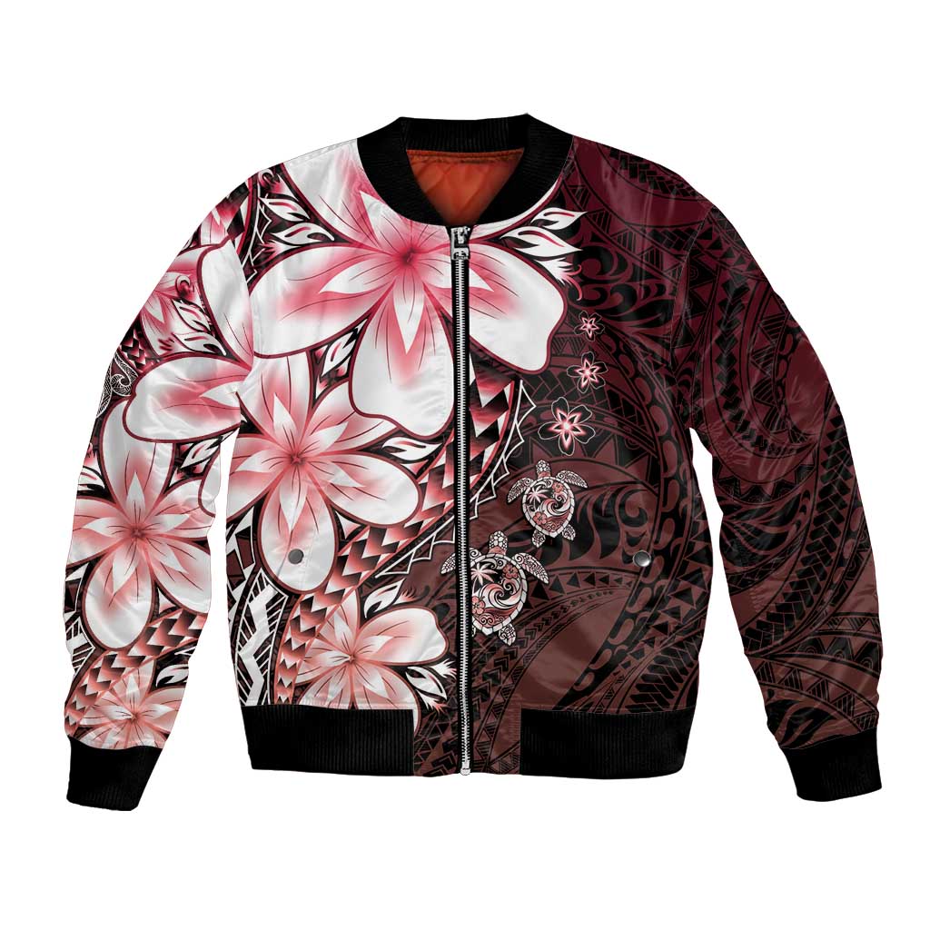 Polynesia Romantic Valentine Bomber Jacket Sea Turtle Couple With Red Gradient Plumeria LT05 Unisex Red - Polynesian Pride