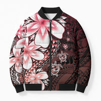 Polynesia Romantic Valentine Bomber Puffer Jacket Sea Turtle Couple With Red Gradient Plumeria