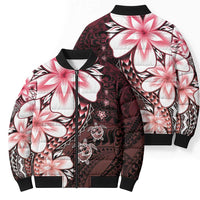 Polynesia Romantic Valentine Bomber Puffer Jacket Sea Turtle Couple With Red Gradient Plumeria